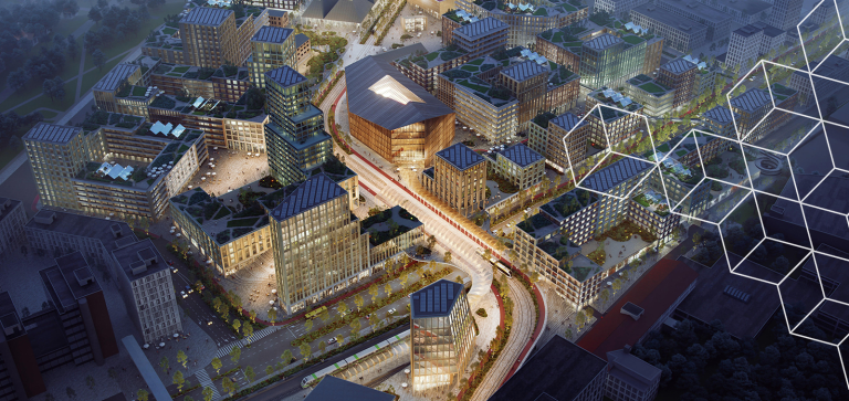 Terävin kärki -ryhmän suunnitelman ilmakuva Kupittaan ja Itäharjun alueelta.